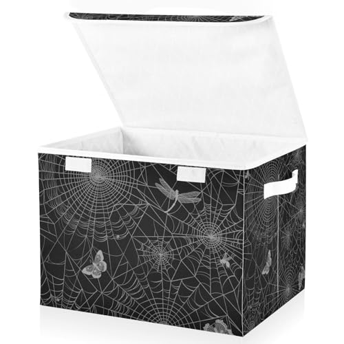 Image of Halloween Baskets Collapsible Storage Bins with Lids, Spiderweb Butterfly Dragonfly Storage Boxes Clothes Baskets for Organizing