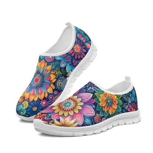 Image of Floral Sneakers for Women Colorful Art Shoes for Women Slip On Casual Work Shoes