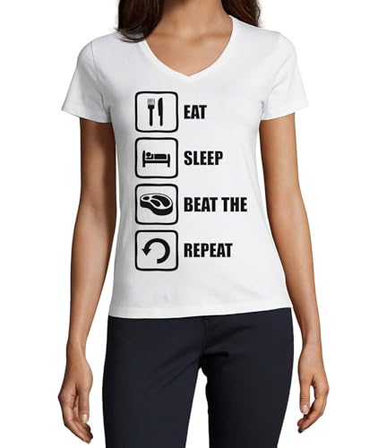 T-shirt col en V coton femme Beat The Meat haut de gamme
