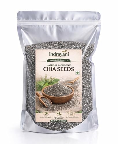 Image of Indrayani Organics Chia Seeds 500g | 100% Natural, Raw & Unprocessed | Rich in Fiber, Omega-3 & Protein | Superfood for Weight Loss & Energy
