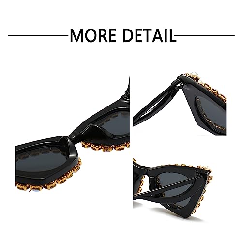 LJCZKA Sparkling Crystal Cat Eye Sunglasses Women Square Rhinestone Pearl Sun Glasses Party Diamond Bling Punk Eyewear4