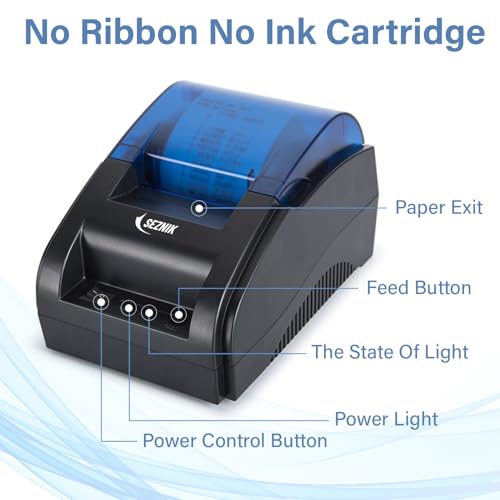 Image of SEZNIK Bluetooth+USB Receipt Printer 58 mm | Non Rechargable, Corded | Inkless Thermal | Mobile, Desktop Compatible (Receipt Printer - 2)