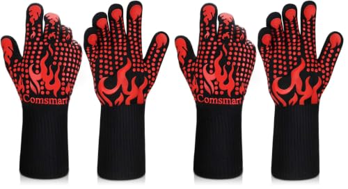 Image of Comsmart BBQ Gloves, 1472 Degree F Heat Resistant Grilling Gloves Silicone Non-Slip Oven Gloves Long Kitchen Gloves for Barbecue, Cooking, Baking, Cutting (Pack of 2)