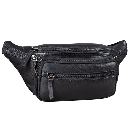 STILORD 'Zion' Riñonera Vintage Cuero Genuino | Bolso de Cintura o Bandolera para Hombres y Mujeres | Ideal para Móviles de 7 Pulgadas | Viajes y Festivales, Color:obsidiana Negro