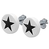 Durchmesser: ca 10 mm Soul-Cats® 1 Paar Ohrstecker Sterne schwarz weiß, Farbe:weiß