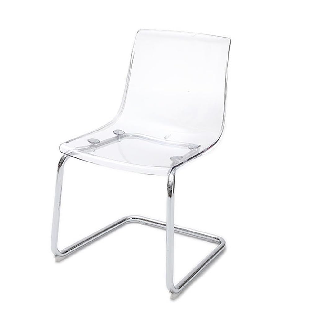 HAEKEBC Clear Dining Chair - Transparent Acrylic Ghost Kitchen Chair With Silver Metal Legs - Modern Plastic Seating for Weddings, Restaurants, Banquets