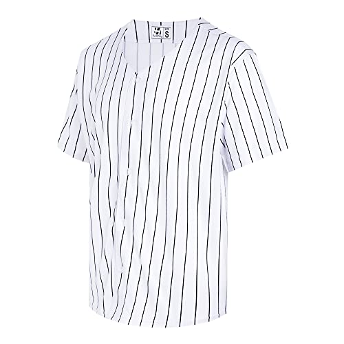 Pullonsy Mens Womens Baseball Softball Jersey for Mother Father Grandpa Casual Shirts Christmas Streetwear Black Pinstripe-White Jersey,Men Size X-Large