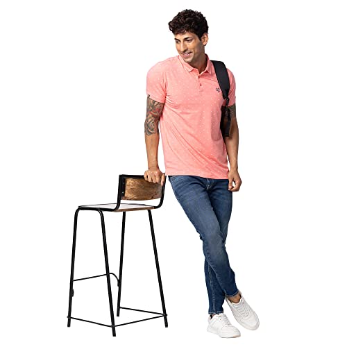 Image of Spykar Men's Slim Fit Polo Neck Half Sleeve Printed Casual T-Shirt