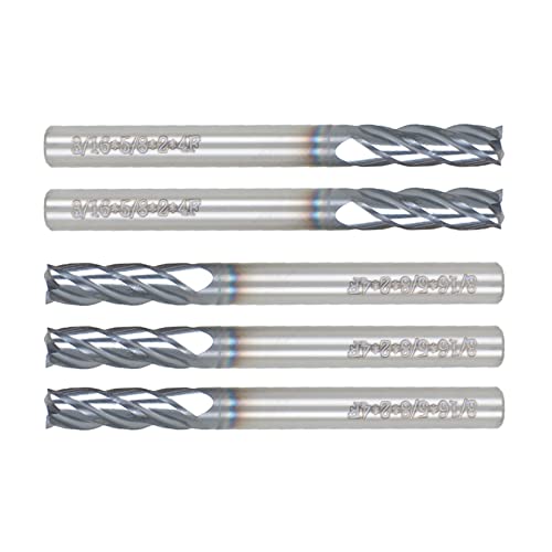 Image of findmall 5Pcs 4 Flute 3 /16 Inch x 5 /8 Inch Helix Carbide End Mill with Tialn Coated Fit for Aluminum Cut Non-Ferrous Metal Upcut CNC Spiral Router Bit