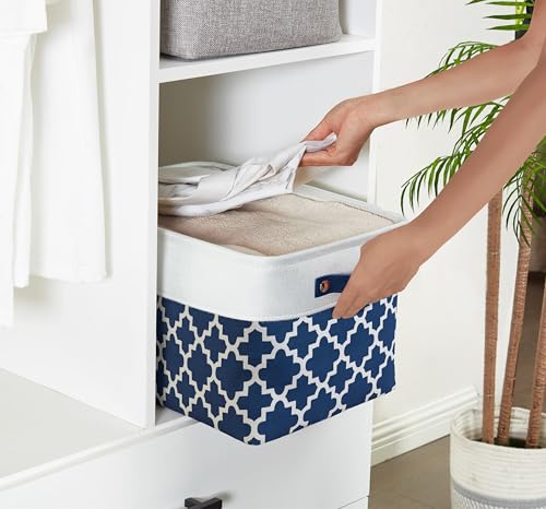 Image of DECOMOMO Foldable Storage Bin | Collapsible Sturdy Cationic Fabric Storage Basket Cube W /Handles (Navy Blue Pattern, Large - 15 x 11 x 9.5-3 Pack)