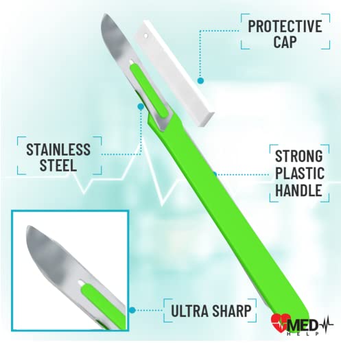 MedHelp Disposable Scalpel 10, Pack of 20 Dermaplaning Blades with Green Plastic Handle, Scalpel Blades #10, Dermablade Blades. Individually Wrapped ● Box of 20 - Thumbnail 3
