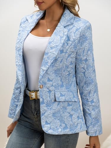 utcoco Women's 2025 Fashion Floral Jacquard Blazers Lightweight Casual Long Sleeve Blazer Work Office Suit Jackets3