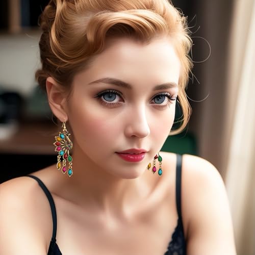 Vintage Bohemian Peacock Teardrop Tassel Dangle Drop Earrings for Women Sparkling Crystal Phoenix Bird Statement Earrings Jewelry3