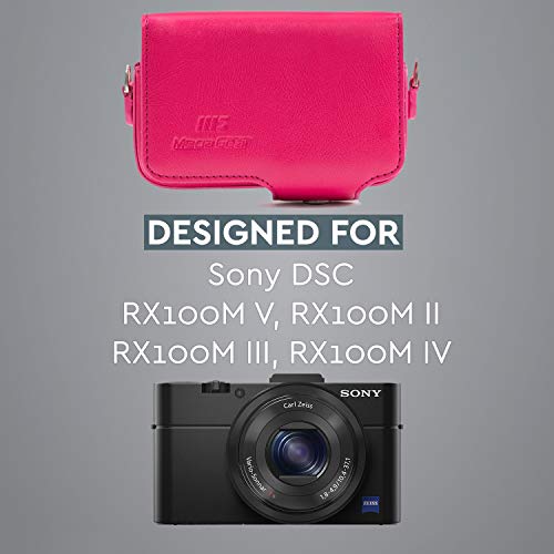 Megagear Leather Camera Case With Strap Compatible With Sony Cyber-Shot Dsc-Rx100 Vii, Zv-1, Dsc-Rx100 Vi, Dsc-Rx100 V, Dsc-Rx100 Iv, Dsc-Rx100 Iii, Dsc-Rx100 Ii - Hot Pink #TOP4