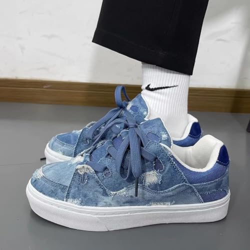 Cute Sneakers for Women Walking Shoes Comfortable Denim Blue Versatile Couples' Style All-Season4
