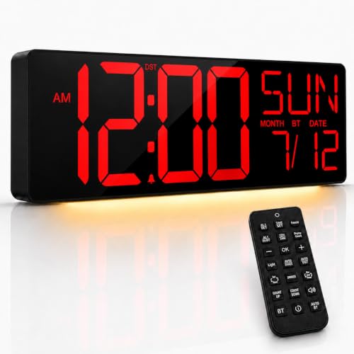 Image of JALL 18 inch Large Digital Wall Clock with Big Numbers, Remote, Timer, 12 RGB Wall Clock with Date and Temp for Teachers Seniors, Digital Clock for Arena, Gym, Living Room Classroom Decor, Red