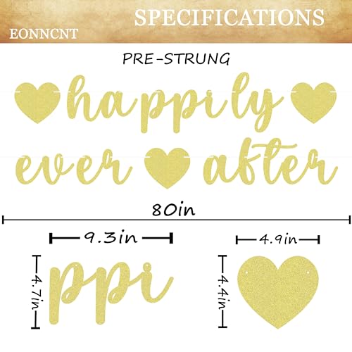 Image of Pre-Strung Happily Ever After Banner - Gold Glitter Bachelorette Bridal Engagement Party Decoration Supplies, Bachelorette Wedding Party Banner for Engagement, Bridal Shower, Wedding Party Photo Booth Props