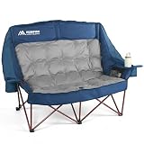 Huskfirm High Back Double Camping Chair 2 Person Camping Chair Low Seat Loveseat Camping Chair Fully Padded Oversized Camping Couch for Adults - Supports 650 LBS with Cup Holders Carry Bag - Blue
