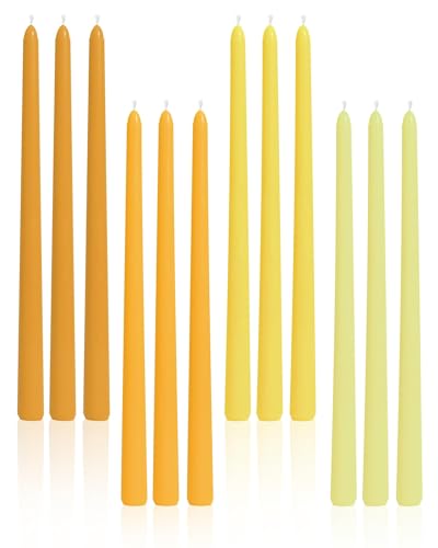 Viyffo Taper Candles, 12 Inch, 12 Pack, Yellow Unscented, Smokeless Design