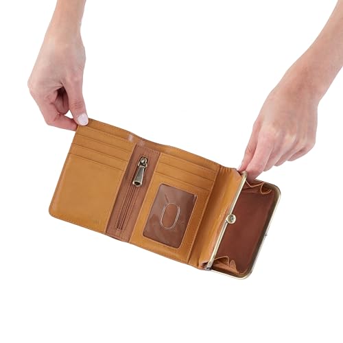 Image of HOBO Robin Women Leather Wallet Trifold with Hidden Magnetic Closure, ID Window, Zip Coin Pocket, 4 Card Slots & Vintage Frame Design, Compact Carry - Natural