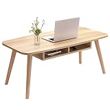 GLTZEN Mesa Baja de Madera Natural Mesa de Centro Mesa de Centro con baldas de almacenaje Ovalado Ancho 80 * Fondo 40 * Alto 42,5 cm Fácil Limpieza (Nogal)