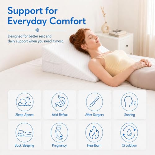 Image of OAISZ Wedge Pillow for Sleep Apnea, 10-Inch Memory Foam Top, PureWhite | Bed Wedge Pillow for Headboard Triangle, Acid Reflux, After Surgery, Snoring, Provide Comfort for Reading and Gaming in Bed