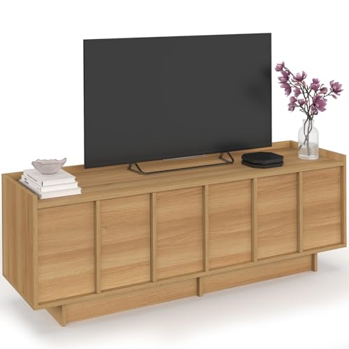 IDMarket - Meuble TV 140 cm Rosie 3 Portes façon hêtre Design Minimaliste
