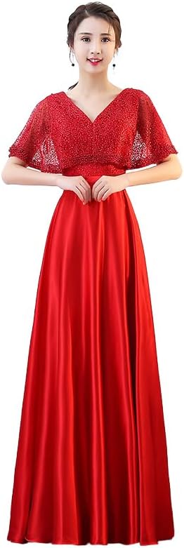 ドレス 大人 ピアノ 発表会 Vネック パーティードレス ブライズメイド 司会者 演奏会 カラー コーラス 分袖 ワンピース ロング