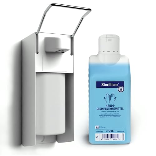 Horn Medical Desinfektionsspender - Wandspender Starterset aus Aluminium mit Händedesinfektionsmittel Sterillium (1)