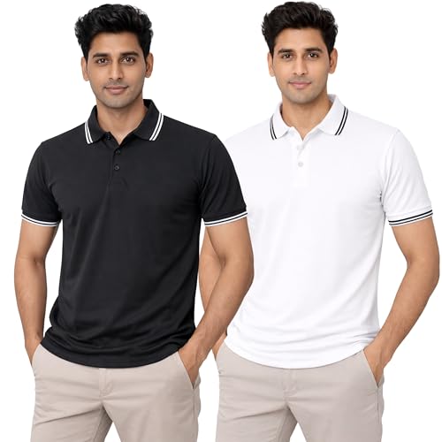 Image of Hangout Hub Men's Polo T Shirt | Solid | Plain Regular Fit Tees|Collar T-Shirts|Half Sleeves|Set of 1 & 2|HH.MP.MAR