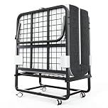 CAIYUN Cama Plegable de 100 x 190 cm, colchón de espuma viscoelástica de 13 cm aprox., cama de invitados, marco de metal, ruedas
