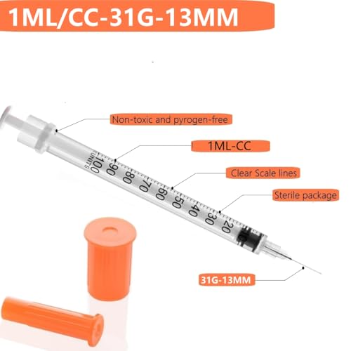 Image of 1ml 31G 1 /2 Inch Measuring Syringes Lab Supplies, Individually Sealed Wrapped - Pack of 20