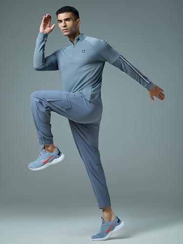 Image of TECHNOSPORT Men's Slim Fit Mock Neck SOID Sports Sweatshirt with Elasto Plus