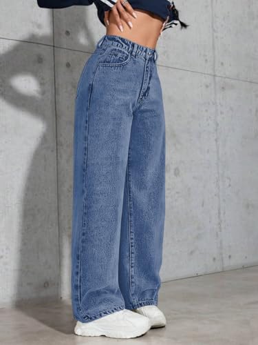 Image of Celary Women High Waisted Wide Leg Jeans||Stretch Denim Palazzo Pants||Casual Loose Fit Straight Jeans for Women & Girls