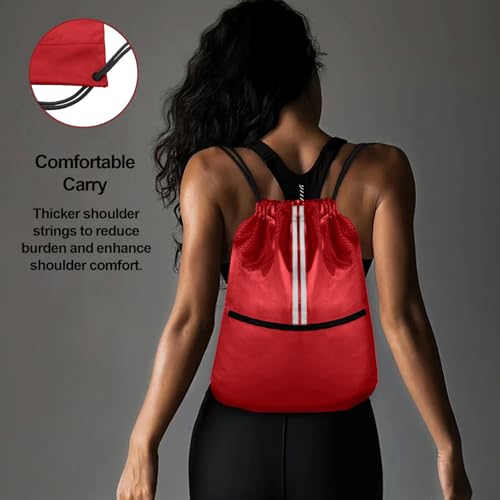 Image of Drawstring Backpack Large Sports Draw String Bag for Women and Men (Red)