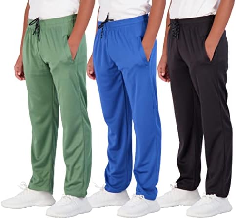 3 Pack: Boys Active Mesh Sweatpants Track Pant Basketball Athletic Fashion Teen Pants Soccer Casual Girls Lounge Open Bottom Running Boy Track Kids Pockets Gym Activewear Training -Set 8,XL(18-20)
