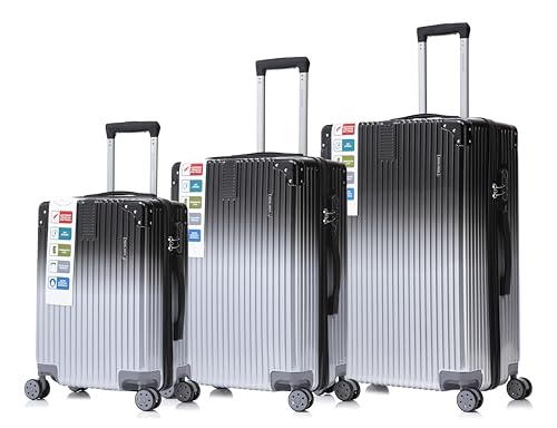 Royal Swiss – 3 Maletas de lujo, 4 ruedas, cerradura TSA, asa telescópica ajustable · Maletas con ruedas 360°, conjuntos de maletas negro y gris