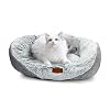 Luxury Calming Pet Bed for Cats & Small Dogs, All-in-One Machine Washable Long Fur Plush with Bolster, Non-Slip Waterproof Bottom & Orthopedic Support for Warmth, 20x19 Inch, Light Grey