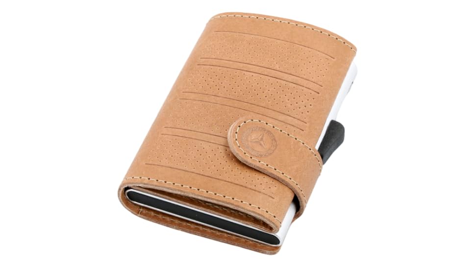 Mini portefeuille Mercedes en cuir marron cognac avec blocage RFID