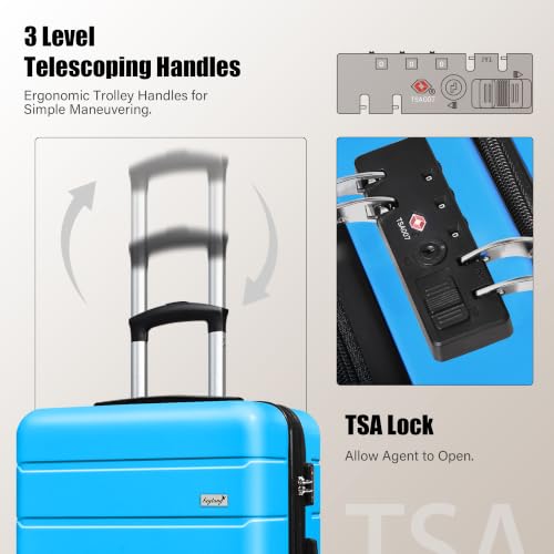 Image of KEYTANG SmileLine 3-Piece Luggage Set Lightweight Hardside Suitcase TSA Lock Spinner Wheels, 20 inch Expandable Carry-On Luggage with Quick Access Front Open Pocket, Bonus Makeup Bag,Blue