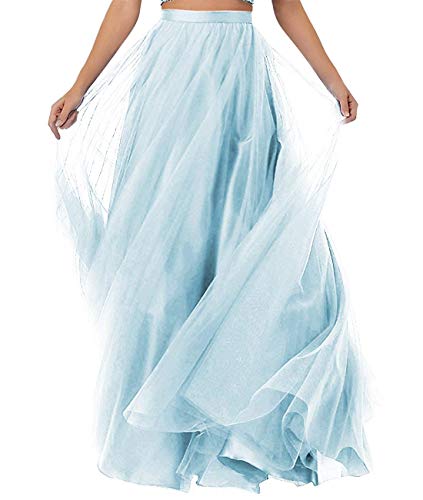 Diydress Women's Long Tutu Tulle Prom Party Skirt A Line Floor Length Formal Skirts Light Blue