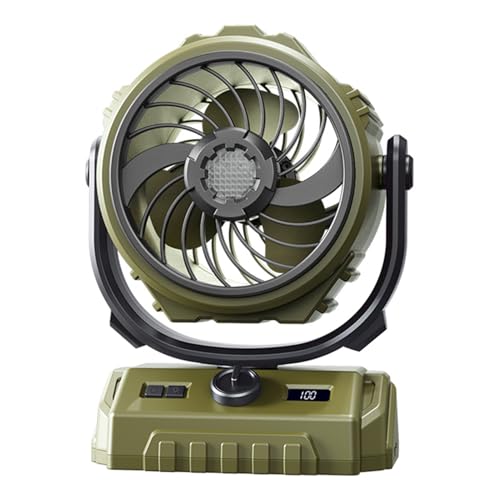 Ventilador de camping con luz LED, ventilador de escritorio portátil recargable, oscilante automático, potente ventilador de tienda de campaña de 100 turbinas con gancho, perfecto para camping, color