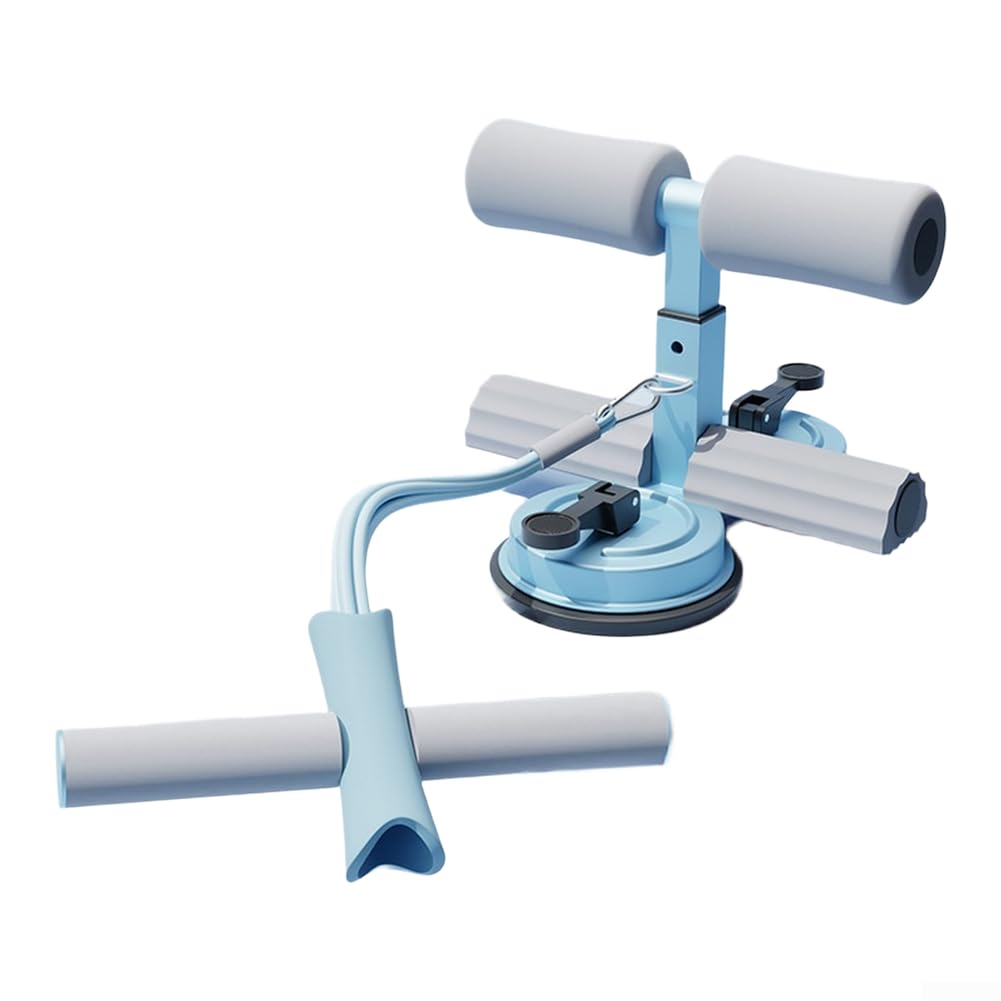 6-Strand Tube Sit Up Assistance Device with Adjustable Height Levels and Non-Slip Suction Cup Base for All-Floor Compatibility (blue)