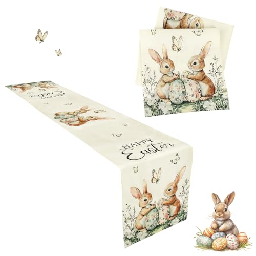Ostern Tischläufer,Hase Osterei Ostertischläufer,40×238 cm Waschbar Ostertischdecken Läufer,Modern Tischläufer Frühling Läufer Ostertischdecken Tischdecke für Küche Esstisch Dekoration