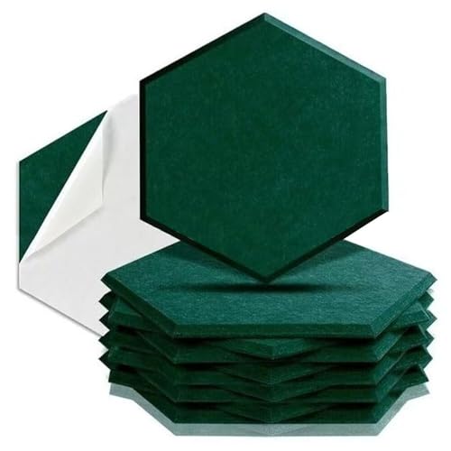 Hexagon Akustikplatten, 12 Stück, Schallabsorber Wandpaneele, 30 x 26 x 0,9 cm,Hohe Dichte Schallabsorber für Decken-/Tür-/Wanddekoration und Akustische Behandlung, Home/Gaming Deko (Dunkelgrün)