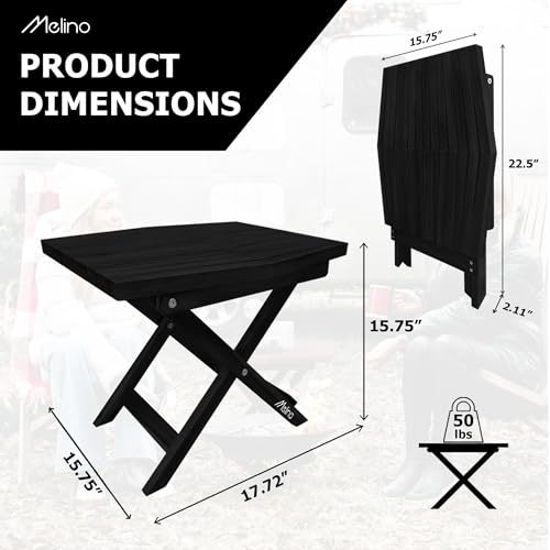 Melino Wooden Folding Outdoor Side Table, FSC Certified Acacia Weatherproof Side Tables, Wood Folding Small Table for Outdoor, Patio, Porch, Pool, Backyard, Garden, Balcony and Deck - Black