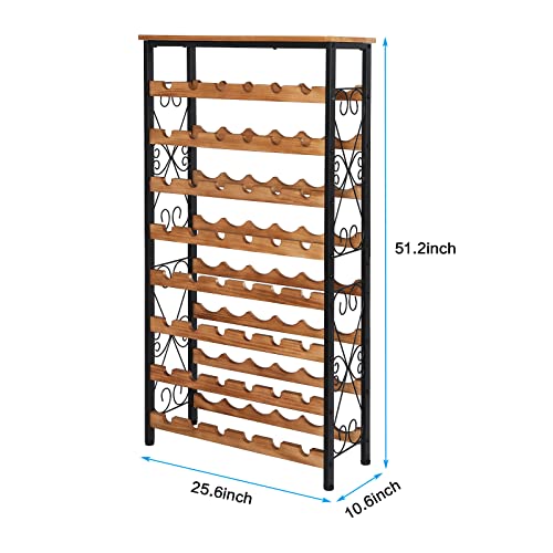 48 Bottles Floor Wine Rack With Wood Top, Freestanding Wine Bottle Organizer Shelf, Wobble-Free 8 Tier Wine Display Storage Stand For Kitchen Pantry, 25.2''L X 10.7''W X 47.2''H #TOP6