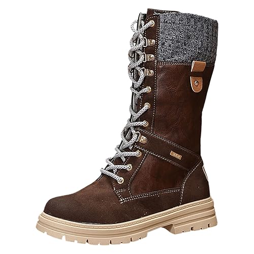 Autumn and Winter New Boots Fashion Style Lace Up Middle Sleeve Wool Mouth Thick Heel Women's Boots Boot Spats Men (Brown, 8)