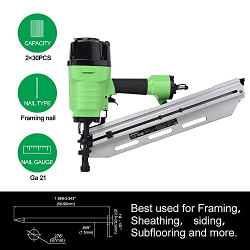 Dotool Framing Nail Gun 21 Degree 2-Inch To 3-1/2-Inch With Tool-Less Depth Adjustment Pneumatic Framing Nailer Air Nail Gun For Wall Sheathing, Siding Mount #TOP2