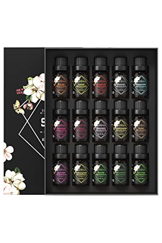 Essential Oils Set , 100% Pure & Natural Essential Oils Gift Set for Yoga, Massage, Diffuser, DIY, â Organic and Pure Oils 15 Pack (10ml)